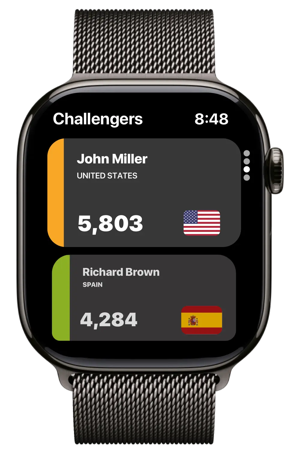Apple Watch displaying step leaderboard