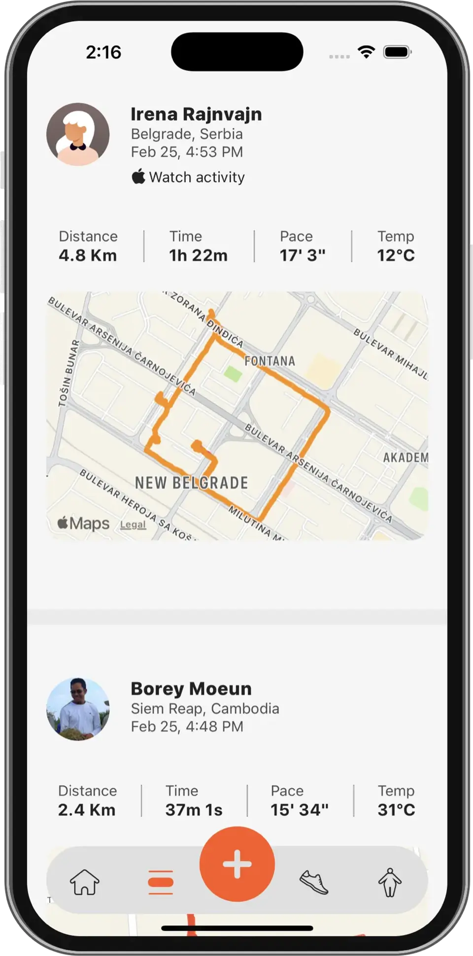 fitAnalytica Feed List on iPhone